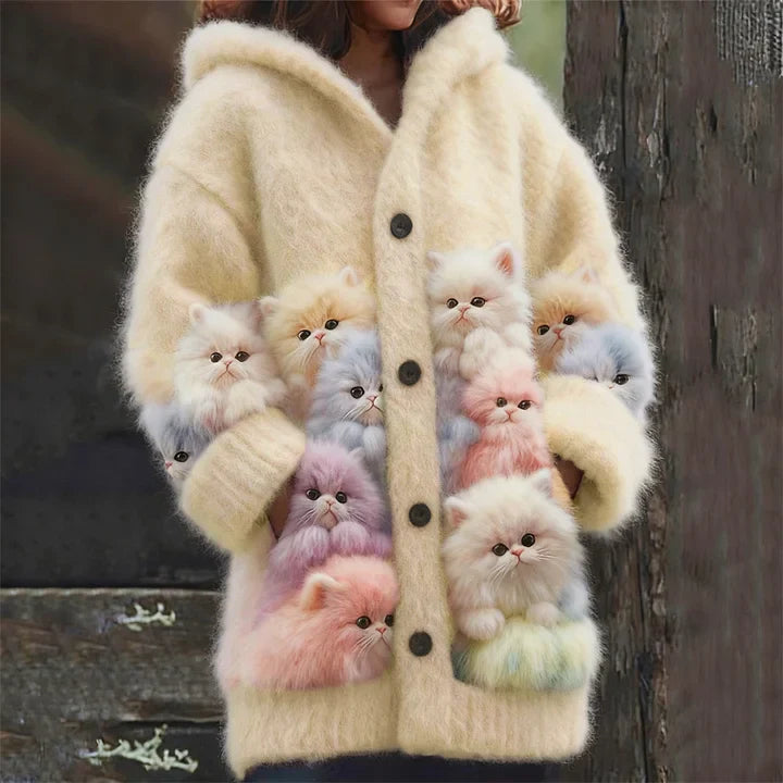 Kelsie – Flauschige Kapuzenjacke mit Katzenmotiv