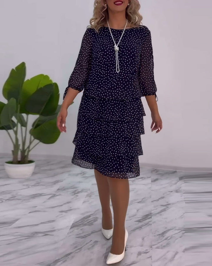 Eralyn – Polka Kleid Mit Stufenrock Und Gebundenen Ärmeln