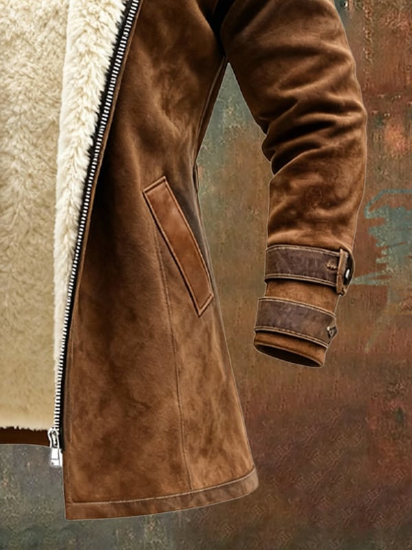 Rakibul – Retro Mantel Aus Wildleder Und Leder Mit Patchwork Gestaltung