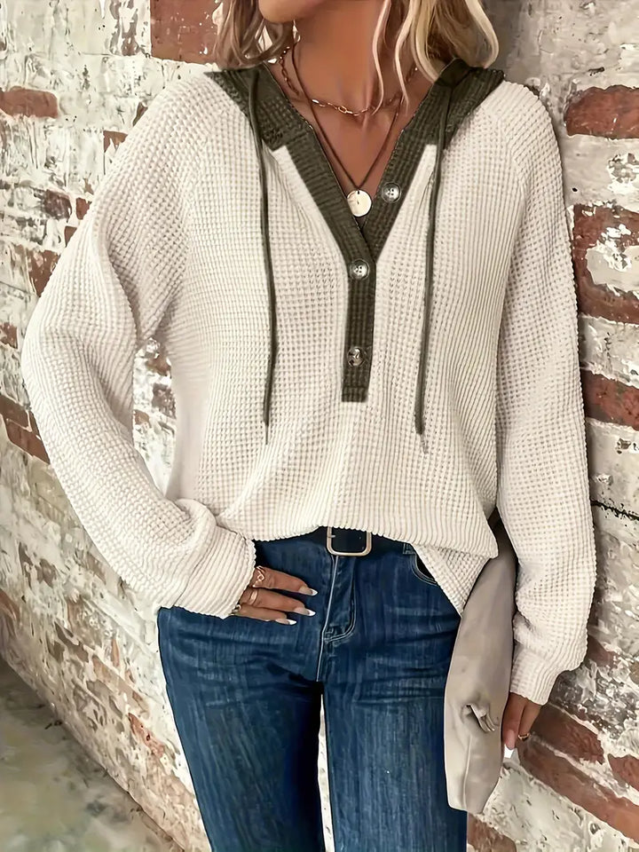 Snezhana - Langärmeliger Kapuzenpullover Mit Knopfleiste Und Kordelzug