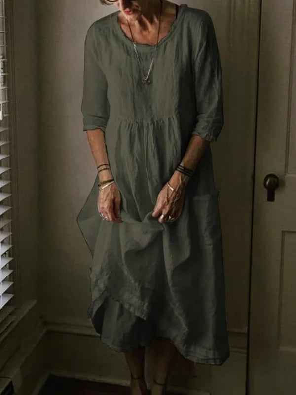 Tasoula - Elegantes Leinen Rundhals Kleid