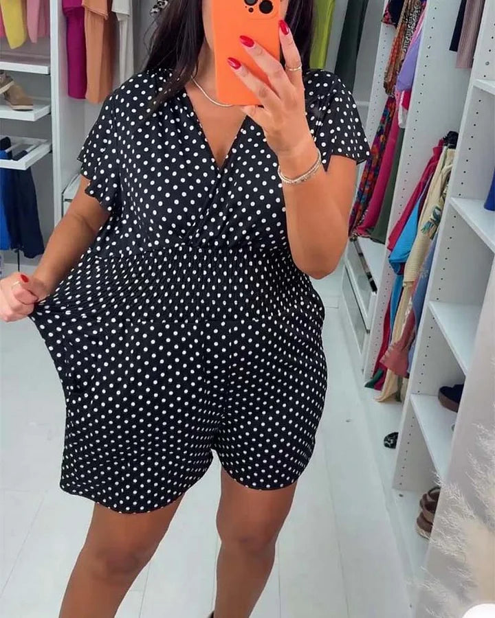 Peyton – Lässiger Kurzarm Jumpsuit Mit Punktmuster