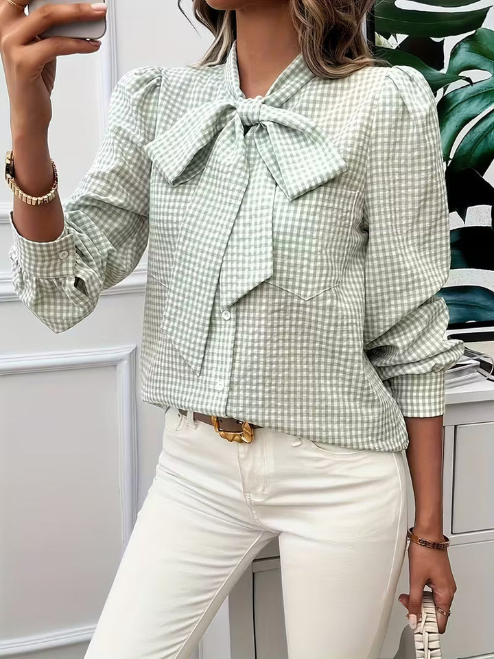 Meella – Elegante Bluse Mit Gingham Karo Muster Und Schleife