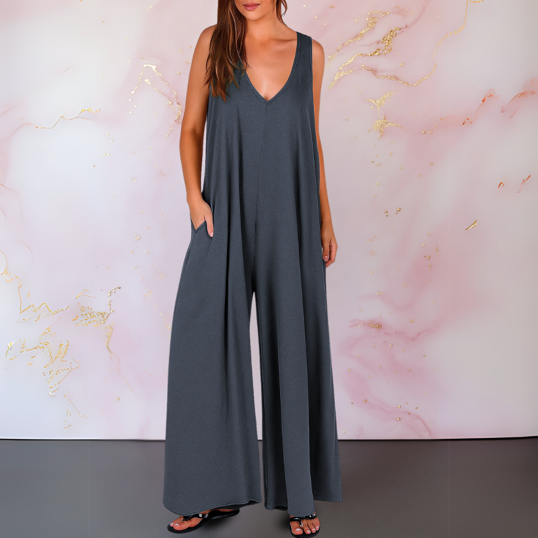 Natasa - Bequemer Jumpsuite Mit V-Ausschnitt Und Weiten Beinen
