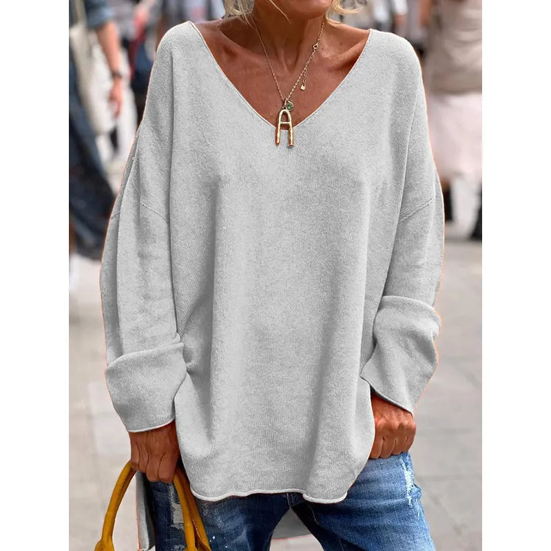 Paola – Elegant Langarm Top Mit Lose V Ausschnitt