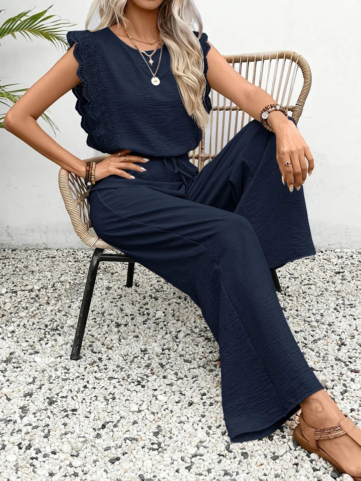 Ziva – Elegantes Spitzenoberteil Und Hose Mit Weitem Bein