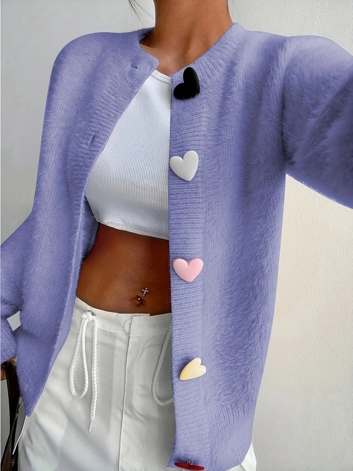 Smelissa – Langärmelige Strickjacke Mit Herzknöpfen