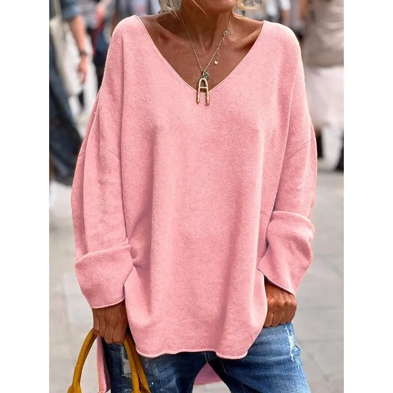 Paola – Elegant Langarm Top Mit Lose V Ausschnitt