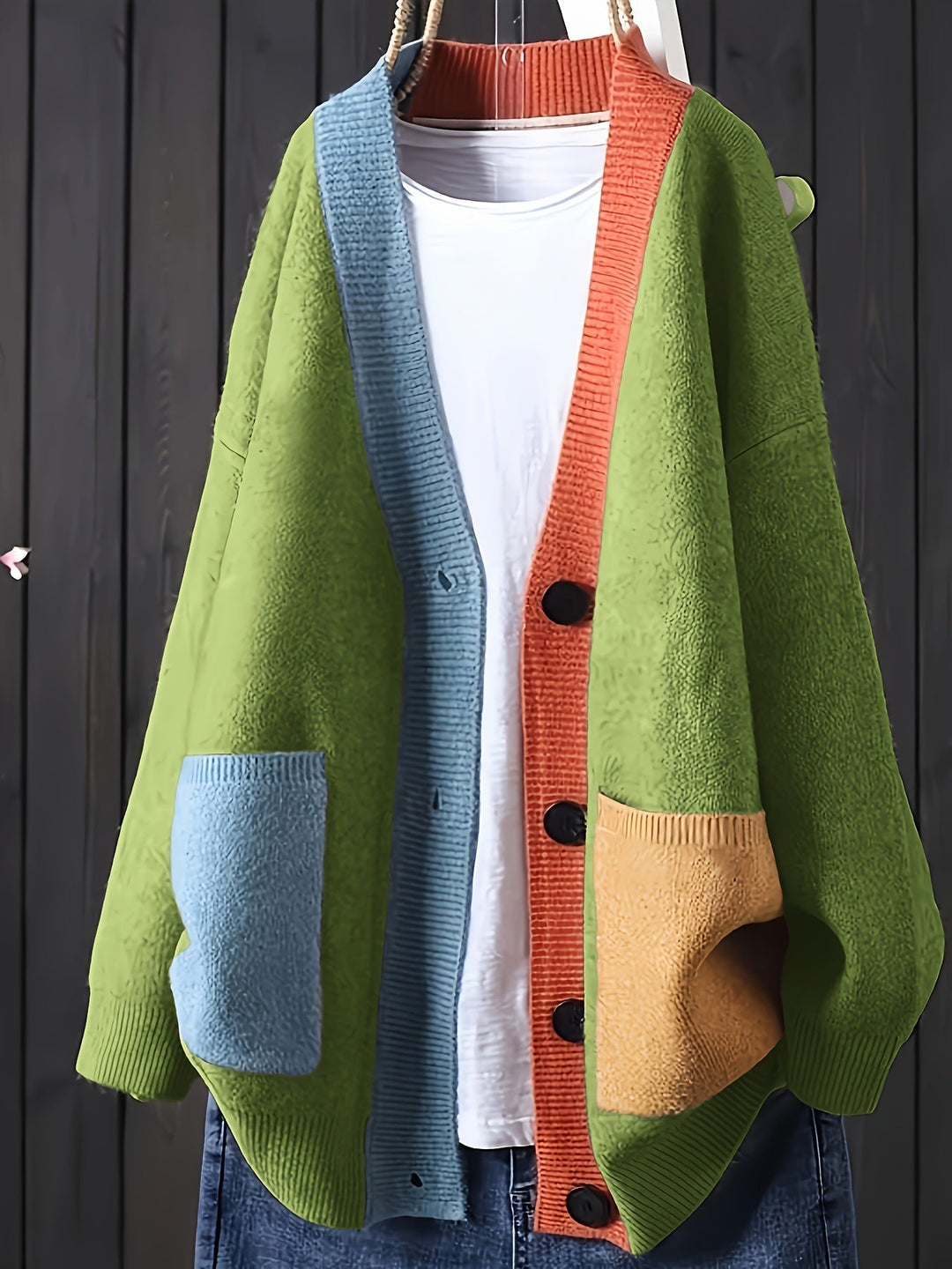 Peggy – Lässiger Farbenfroher Strickjacke Mit Langen Ärmeln