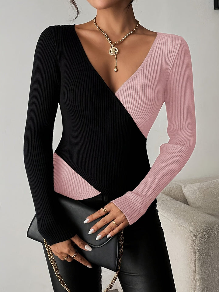 Rachel – V-Ausschnitt Strickbluse Mit Oberteil