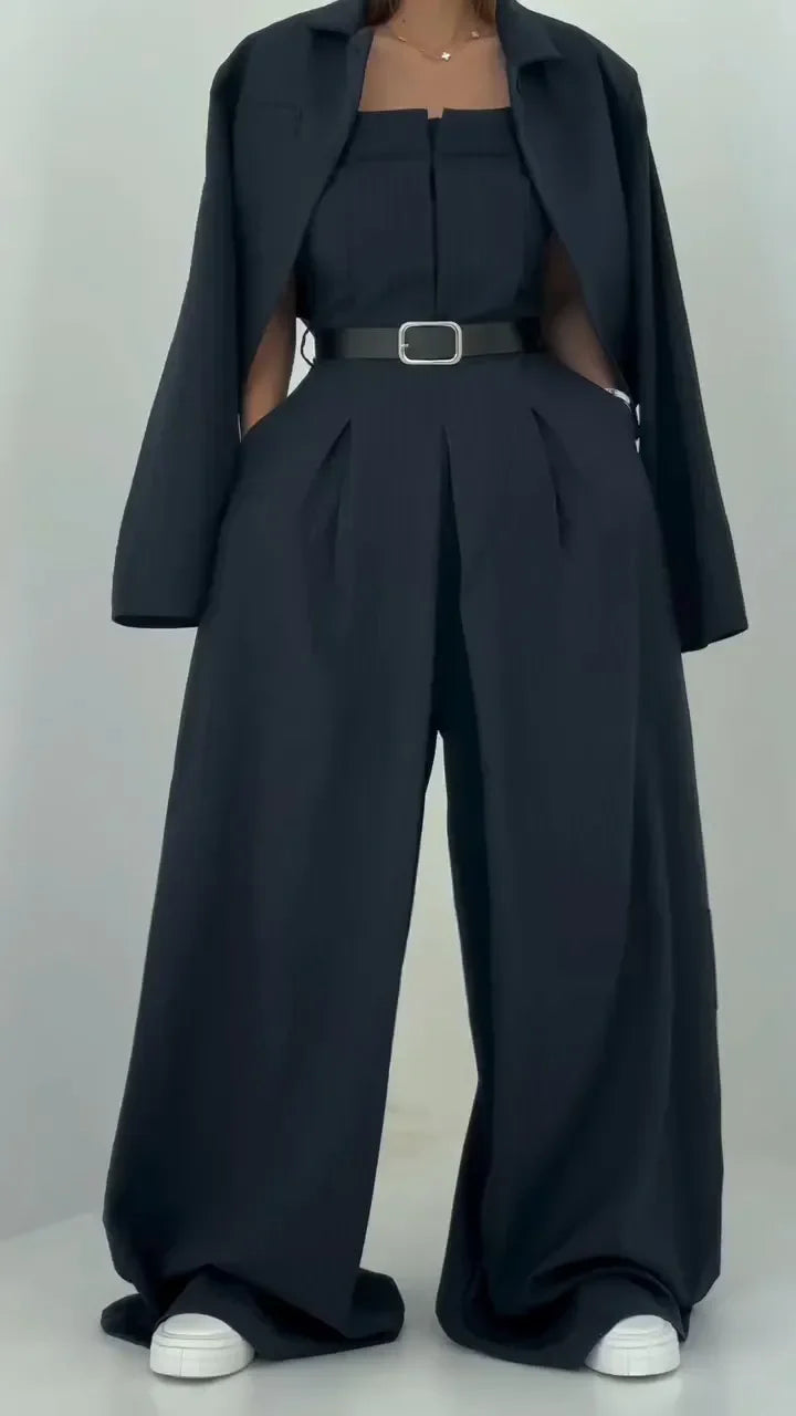 Lavara – Kurzer Blazer Und Weit Geschnittene Hose Im Satz