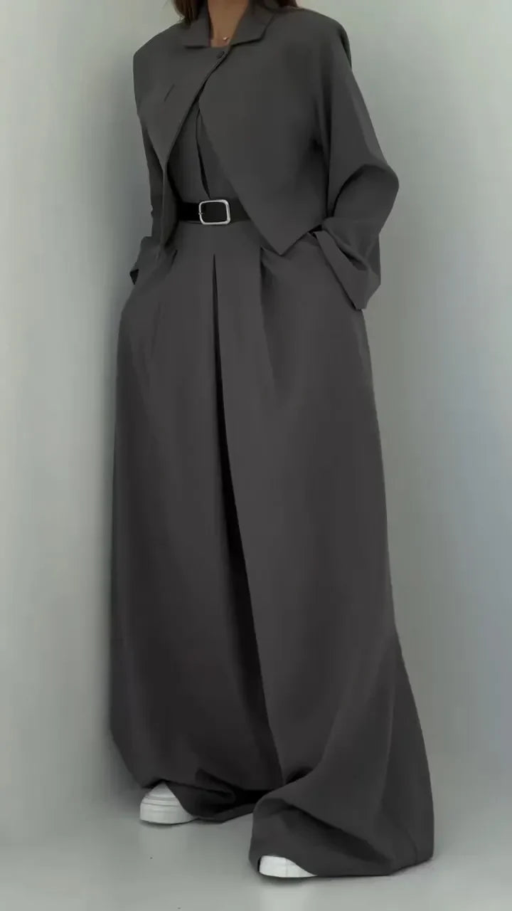 Lavara – Kurzer Blazer Und Weit Geschnittene Hose Im Satz