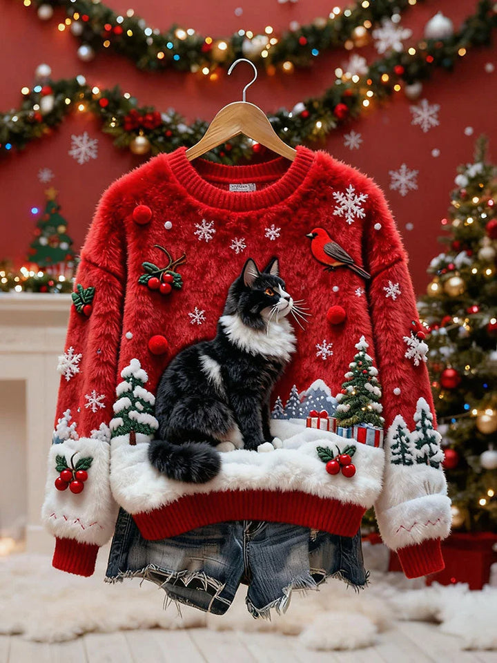 Laetitia – Weihnachts Pullover Mit Katzen Motiv