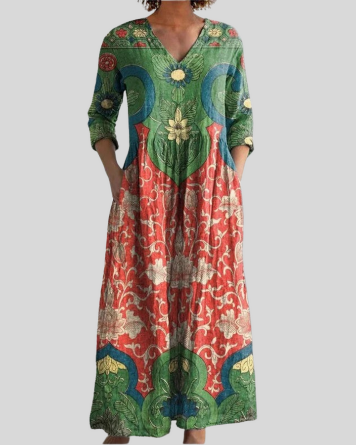 Bernadine – Vintage Maxikleid Mit Blumenmuster