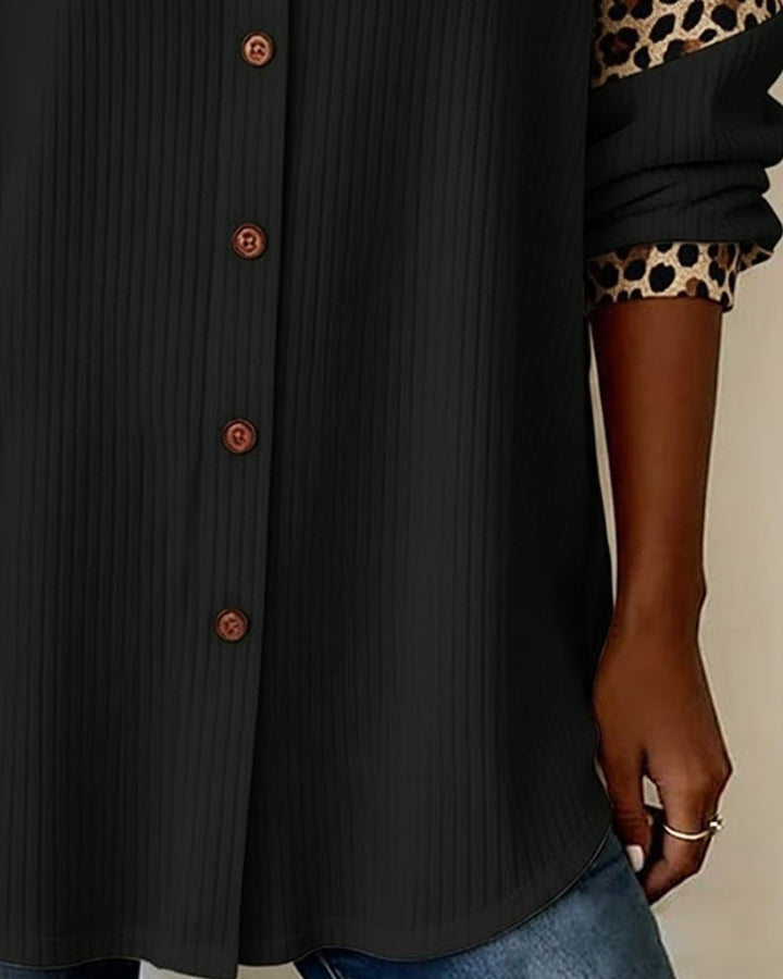 Jordana - Leopardenmuster Knopfleiste Kragenhemd