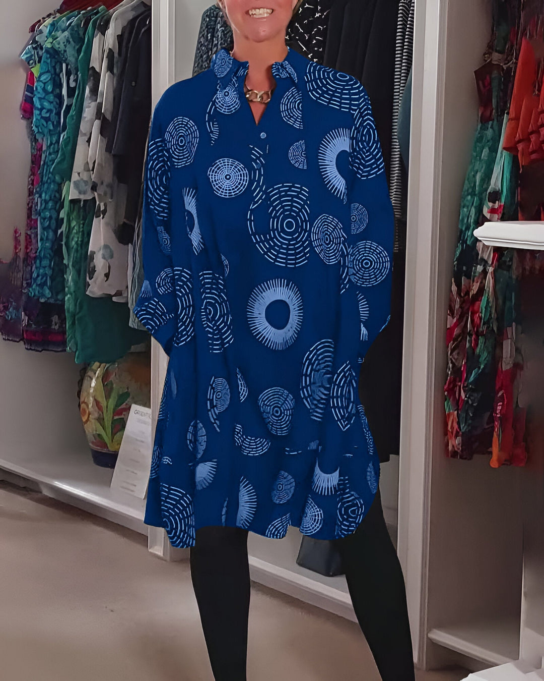 Demelza – Langärmliges Kleid Mit Geometrischem Drucke