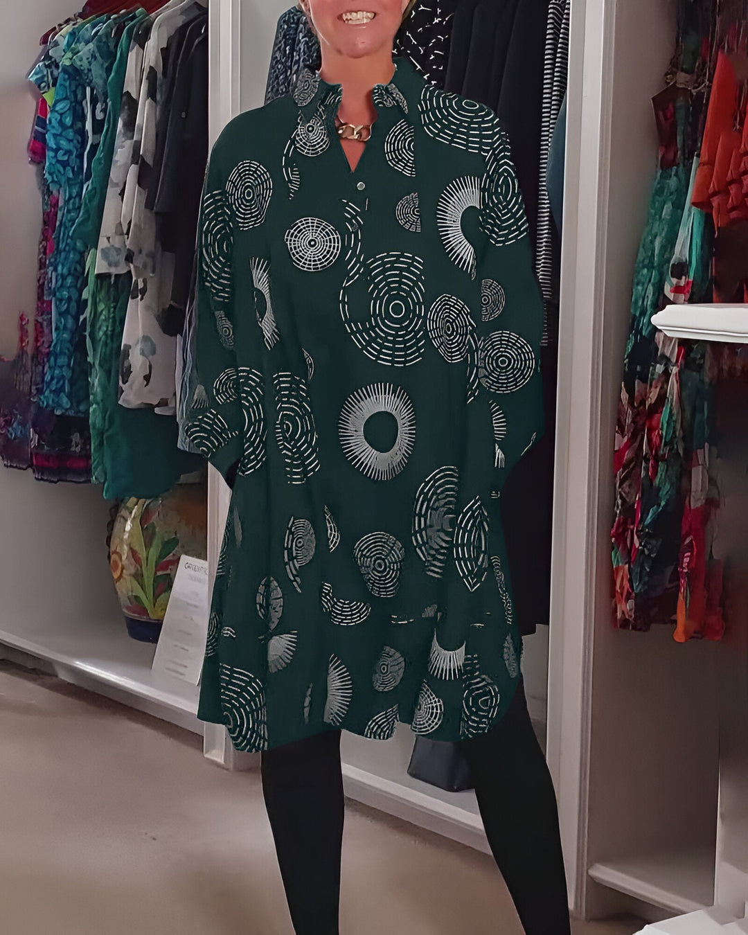 Demelza – Langärmliges Kleid Mit Geometrischem Drucke