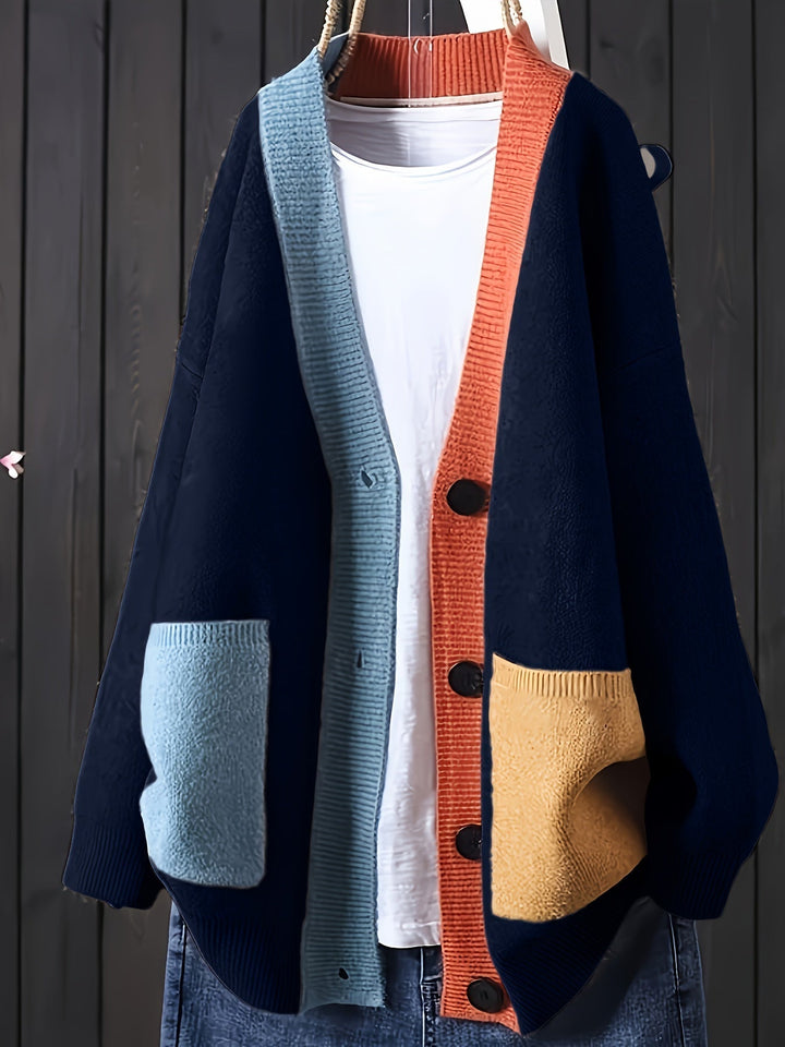 Peggy – Lässiger Farbenfroher Strickjacke Mit Langen Ärmeln
