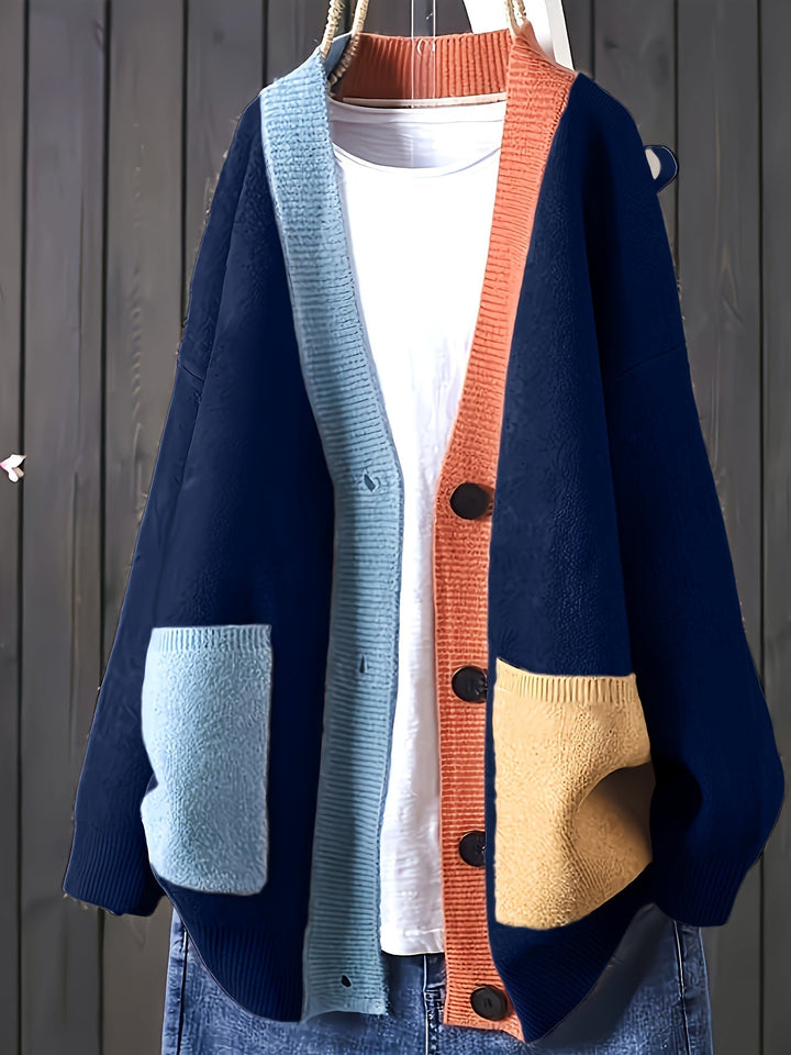 Peggy – Lässiger Farbenfroher Strickjacke Mit Langen Ärmeln