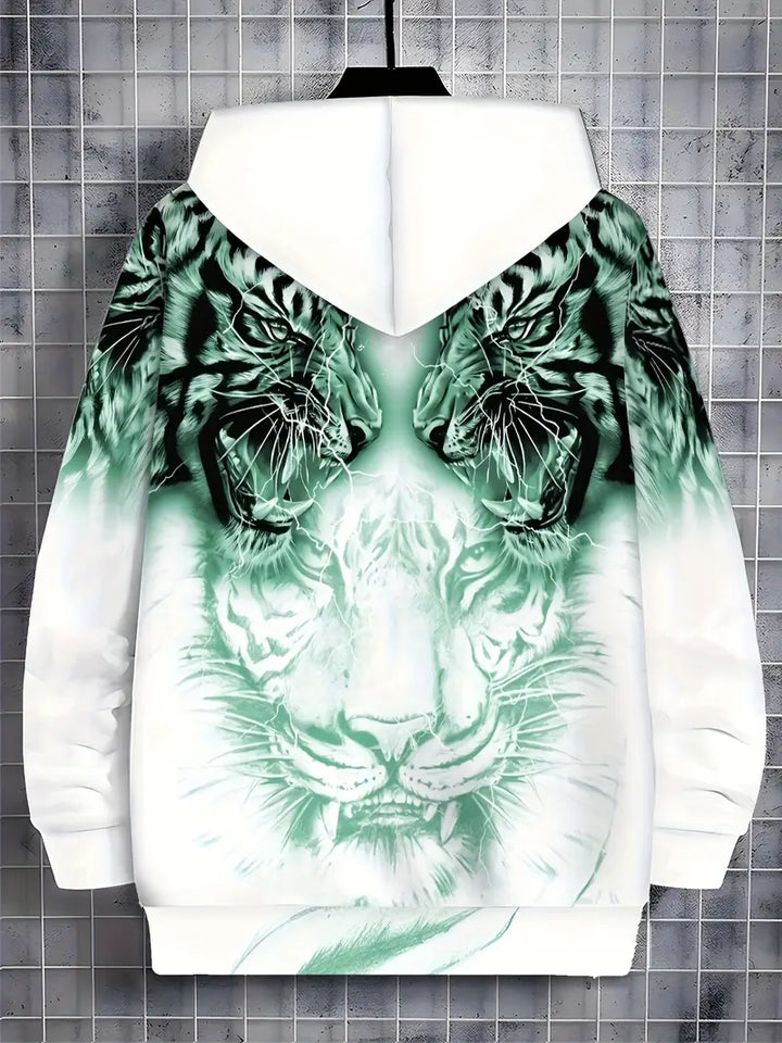 Murillo – Lässige Langarm Kapuzenpullover Jacke Mit Tigerprint
