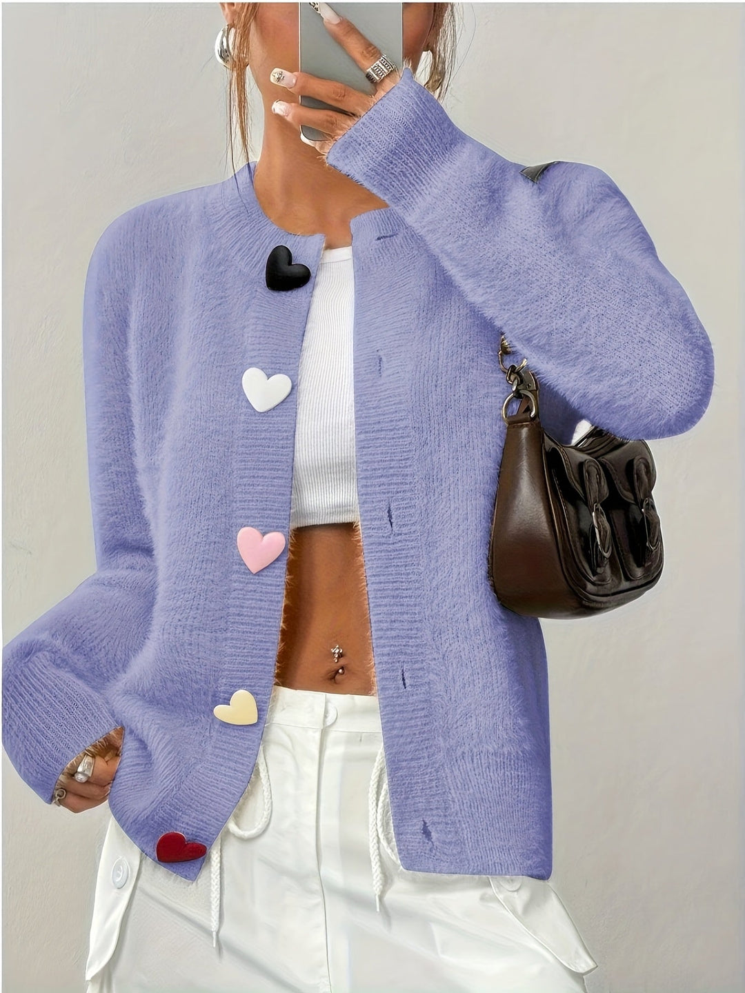 Smelissa – Langärmelige Strickjacke Mit Herzknöpfen
