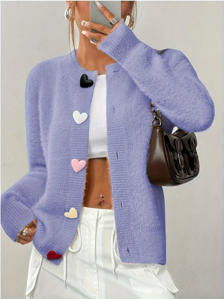 Smelissa – Langärmelige Strickjacke Mit Herzknöpfen