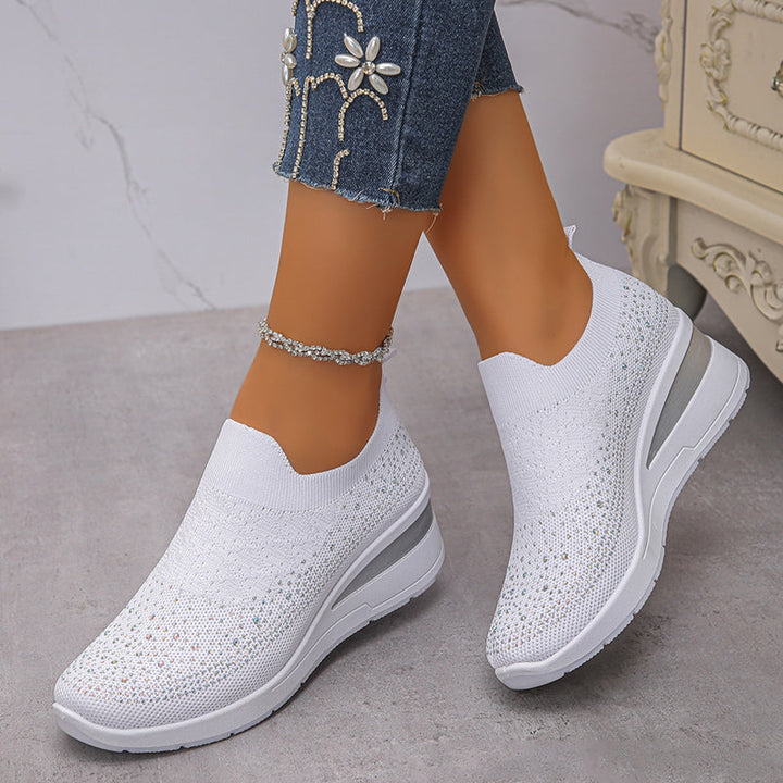 Loretha – Orthopädische Keil Turn Schuhe Mit Masche Kristall