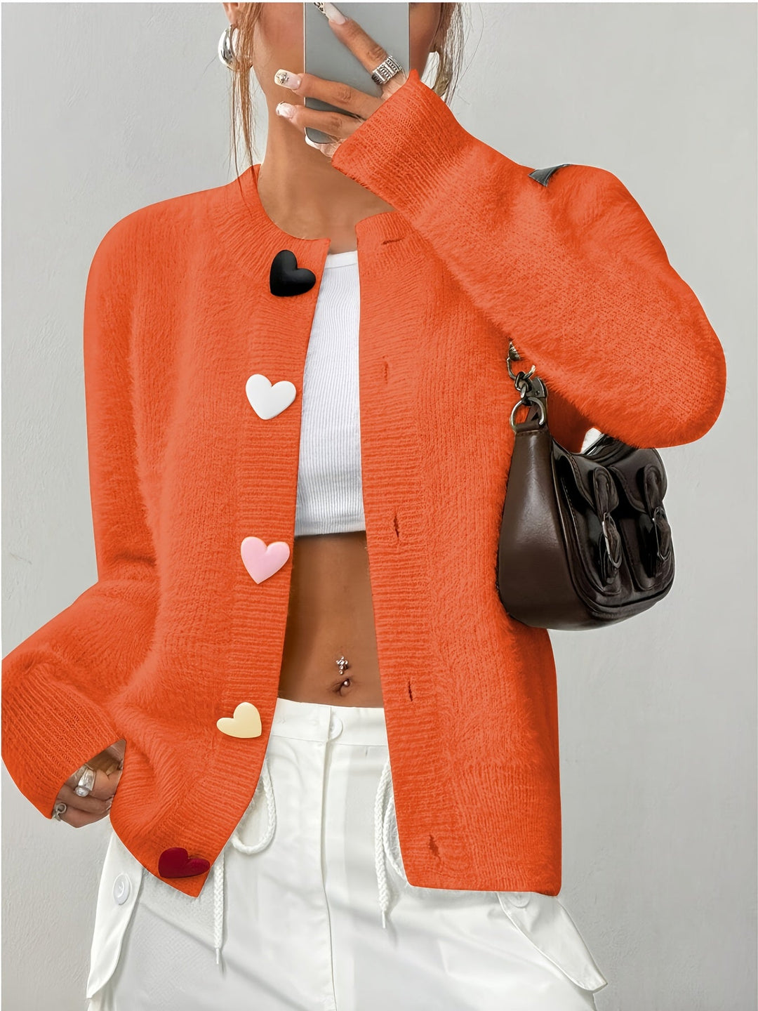 Smelissa – Langärmelige Strickjacke Mit Herzknöpfen