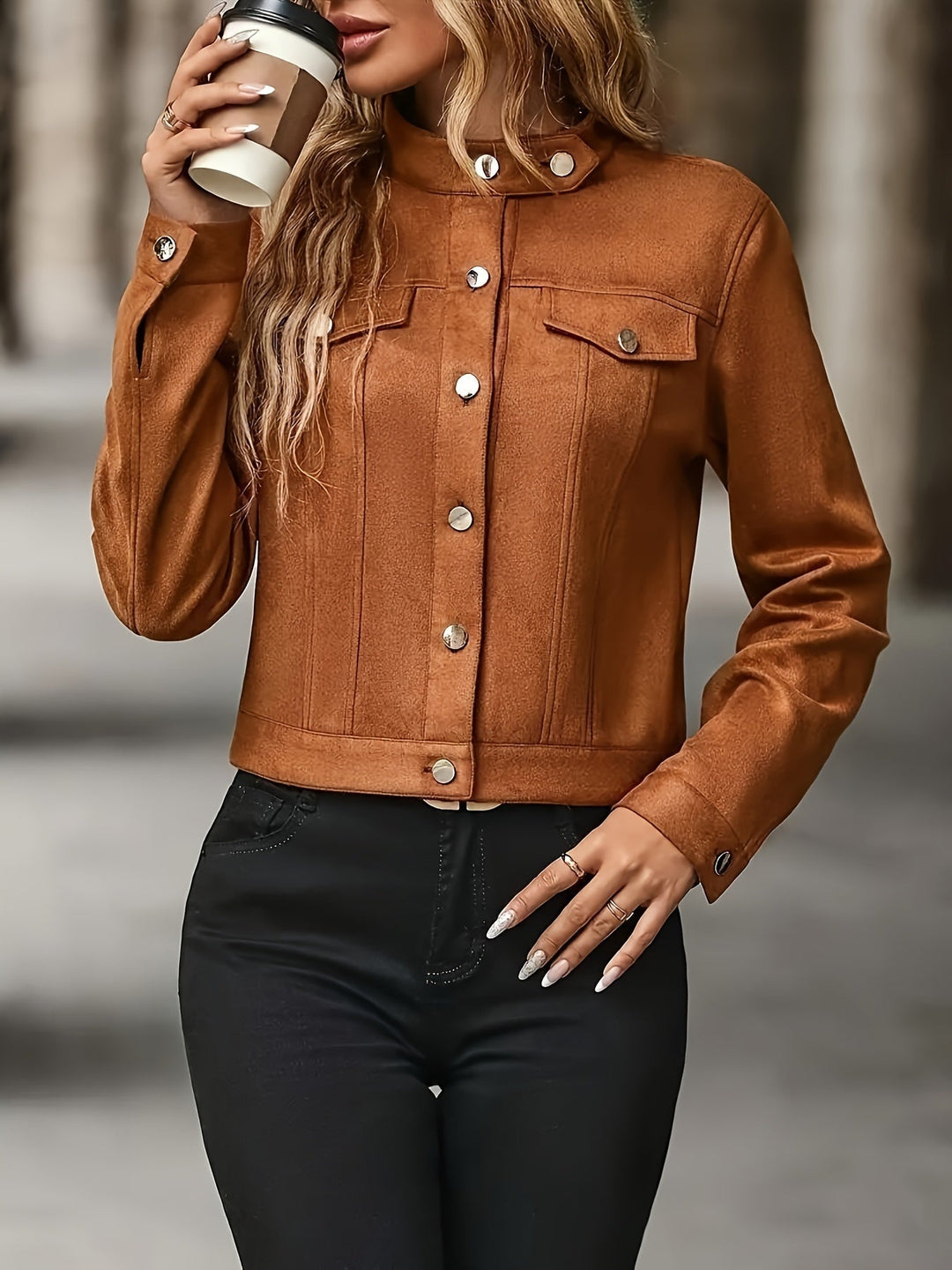 Slavica – Vintage Jacke Mit Langen Ärmeln Und Knöpfen Vorne