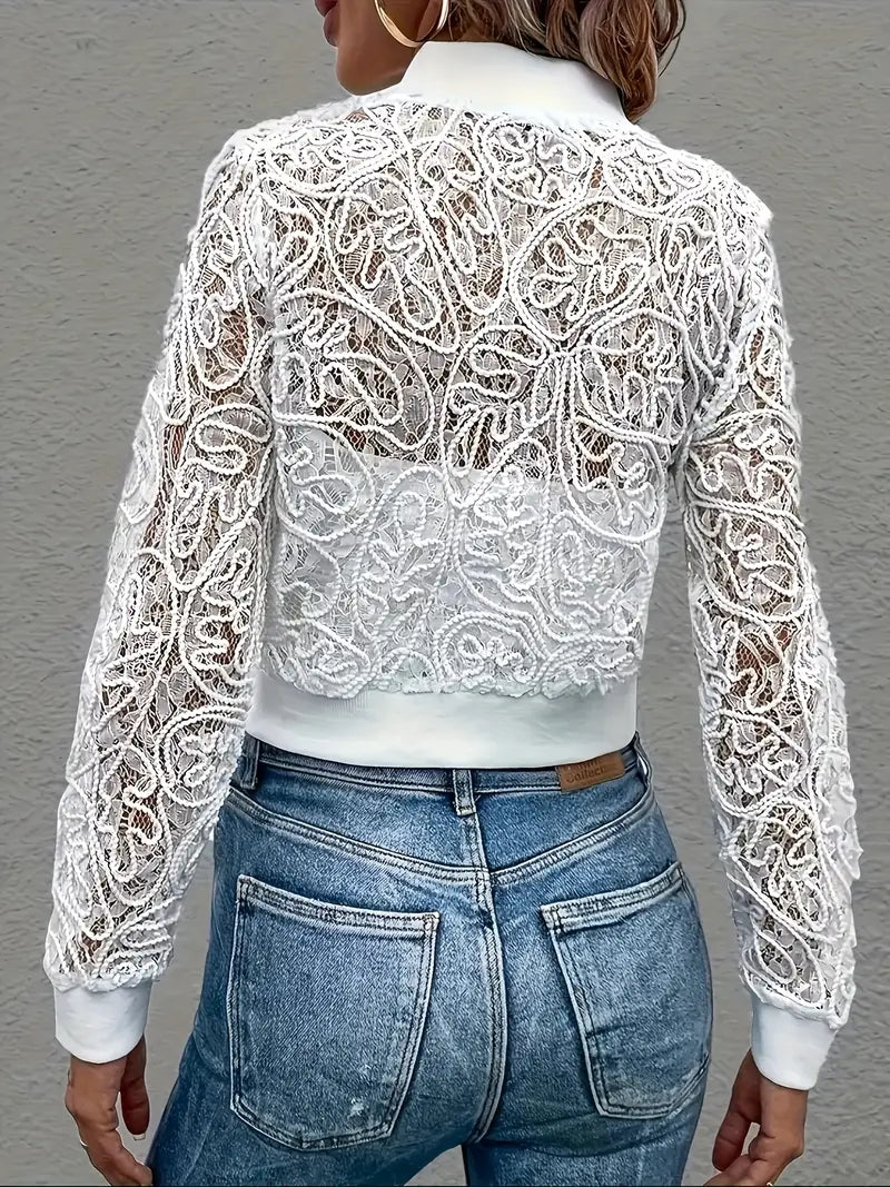 Andrina – Elegante Crop Jacke Aus Spitze Mit Reißverschluss