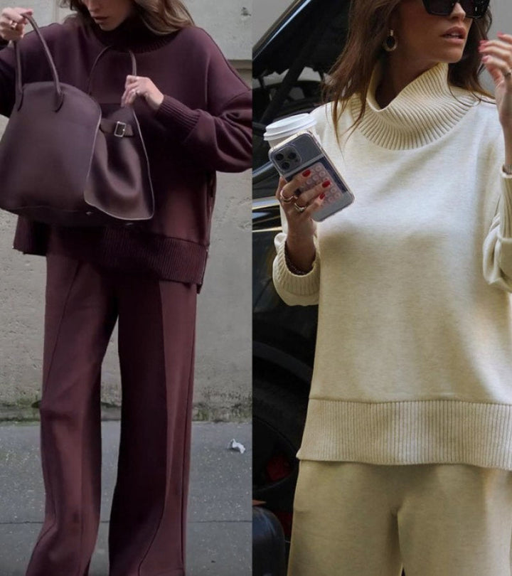 Blandine – Zweiteiliges Set Aus Strickpullover Mit Rollkragen Und Weit Geschnittener Hose
