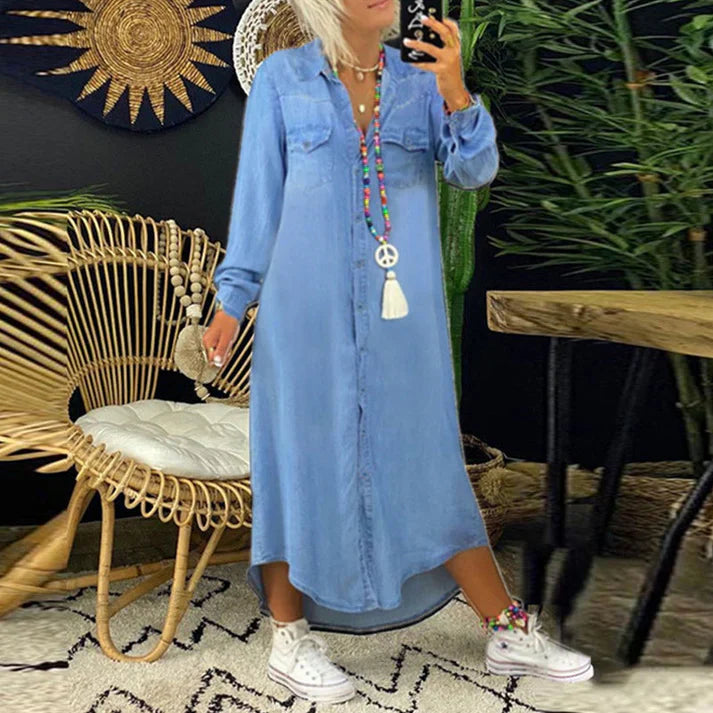Lilla - Bequemes Hemdblusenkleid Aus Denim