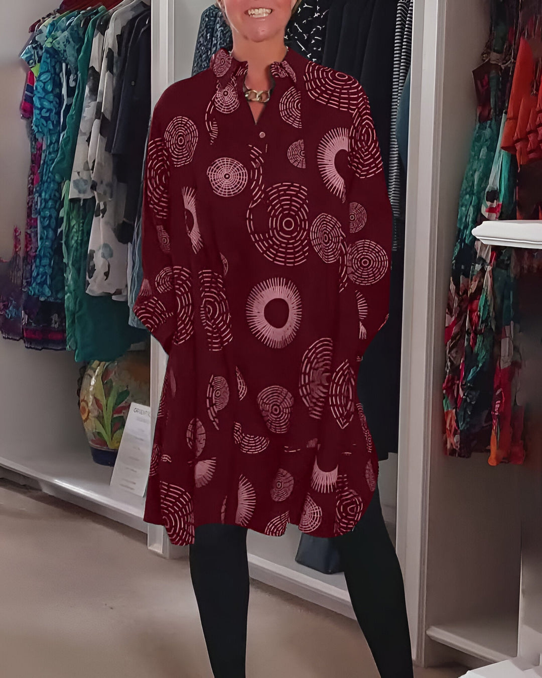 Demelza – Langärmliges Kleid Mit Geometrischem Drucke