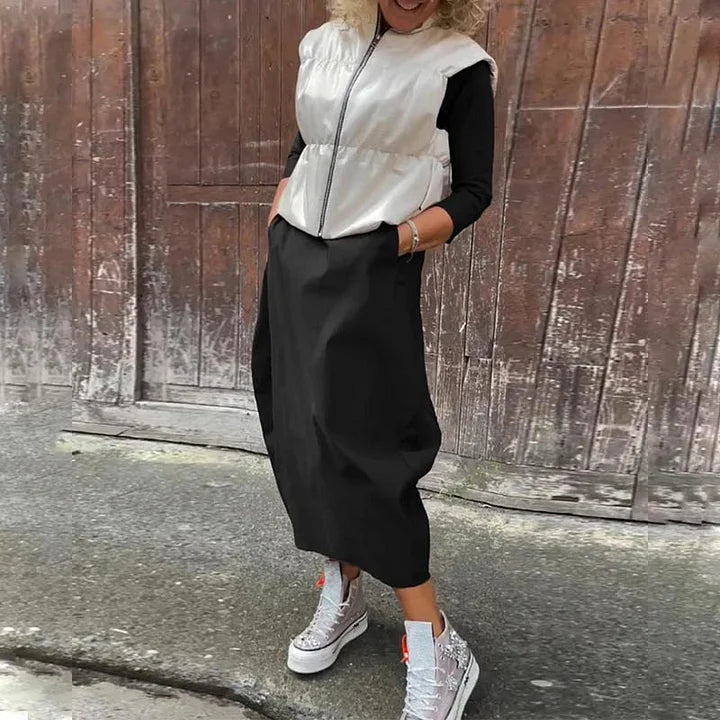 Vionel – Langärmliges Polyesterkleid Mit Taschen