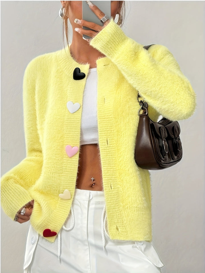 Smelissa – Langärmelige Strickjacke Mit Herzknöpfen