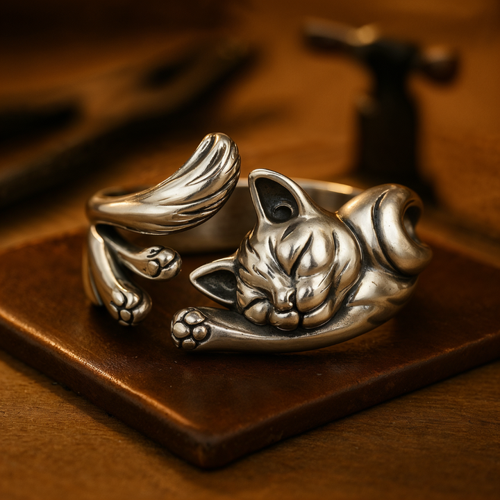CatCharm – Vintage Silberring mit Katzenmotiv