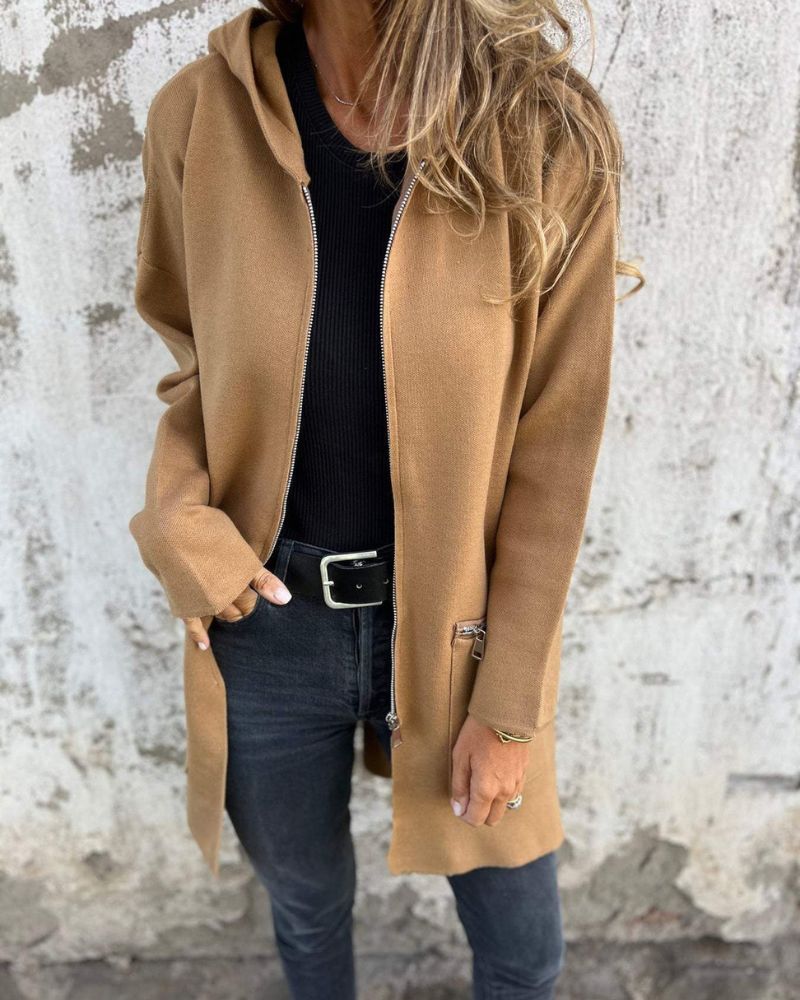 Sampani – Lang Armelige Strickjacke Mit Reißverschluss