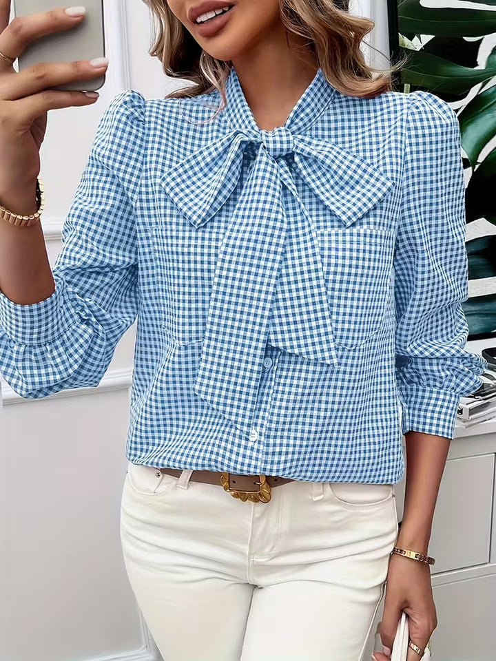 Meella – Elegante Bluse Mit Gingham Karo Muster Und Schleife
