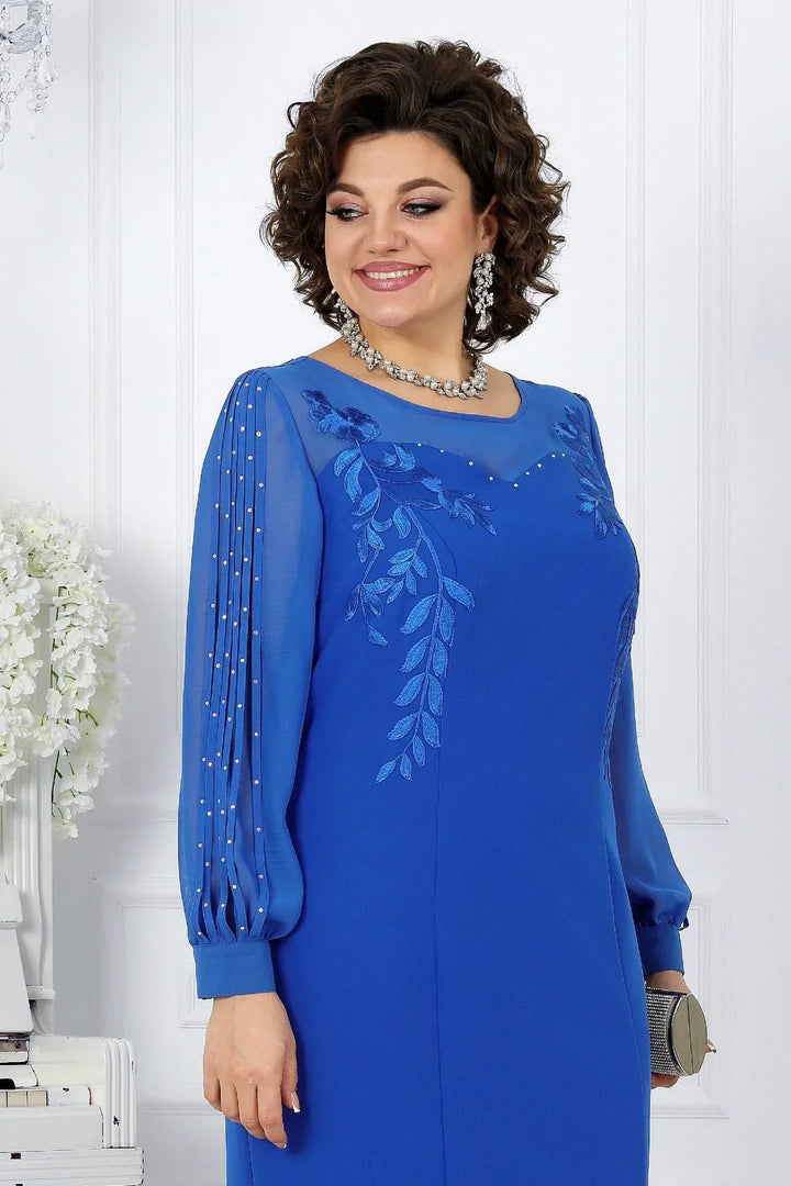 Katreen – Stilvolles Langarm Kleid Mit Blumen Stickerei