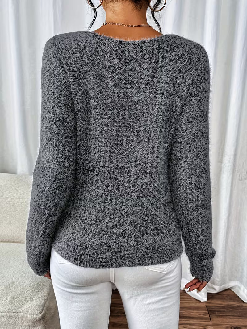 Aderah - Lockere Passform V-Ausschnitt Pullover