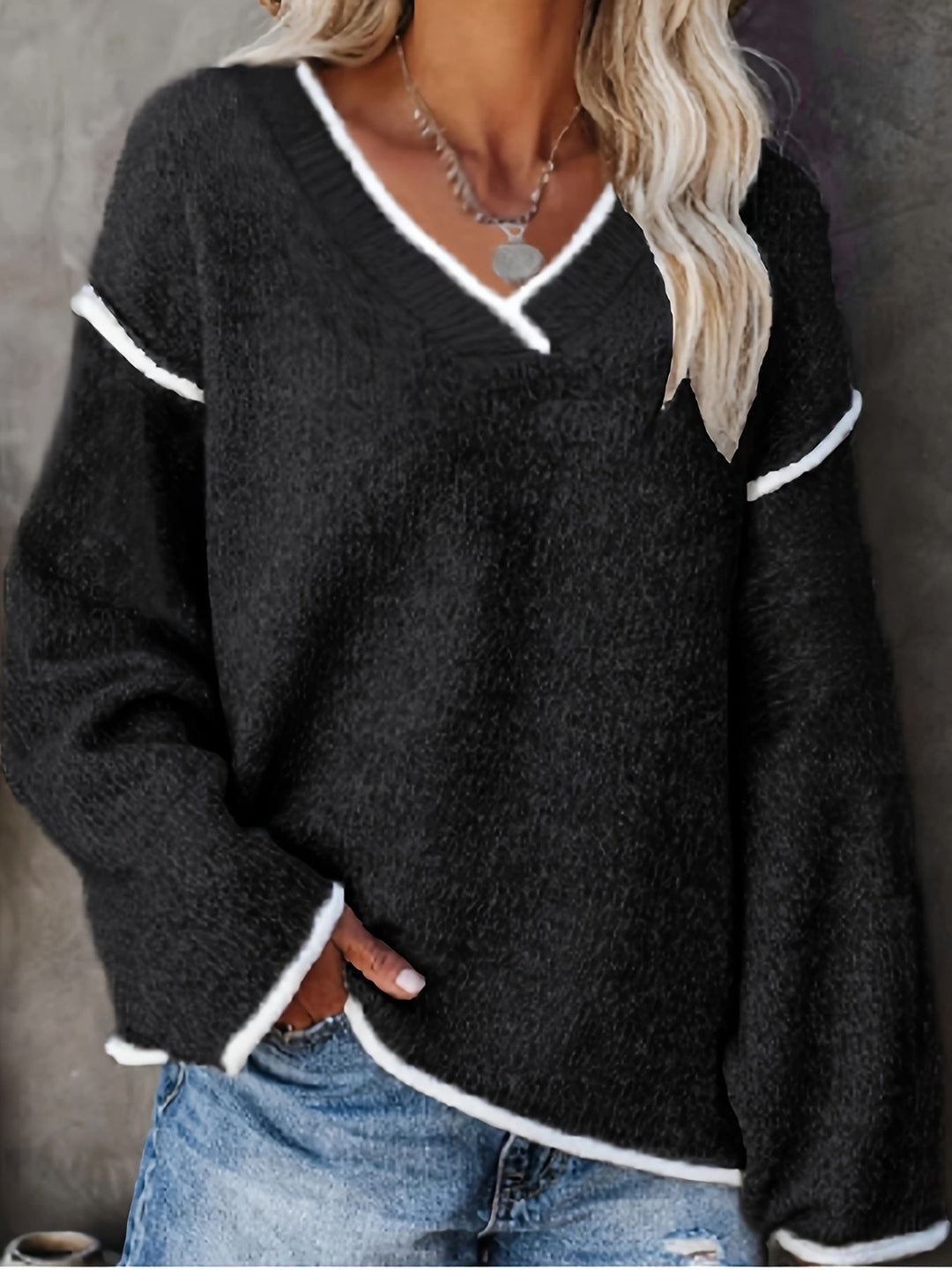 Tindra – Langärmeliger Strickpullover Mit V-Ausschnitt