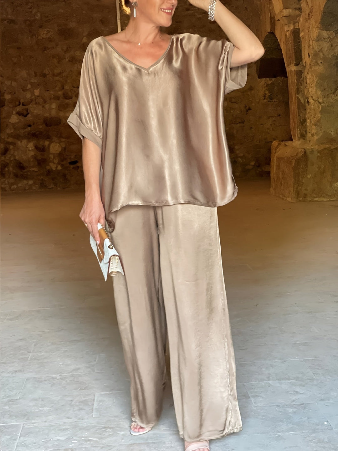 Ashlee - Elegantes Zweiteiliges Satz Mit Kurzen Ärmeln