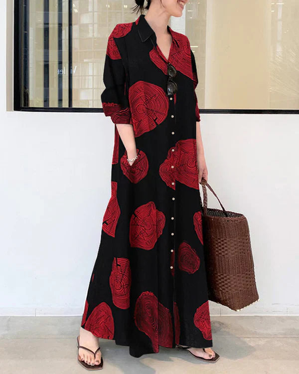 Poleska – Elegantes Langärmeliges Maxi Kleid Mit Drucken