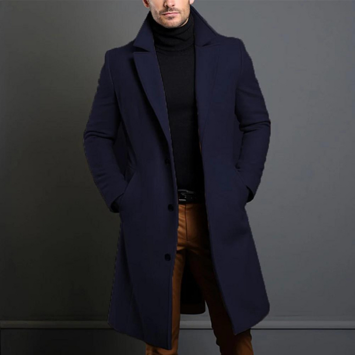Laurens – Langärmeliger Wollmantel Mit Taschen