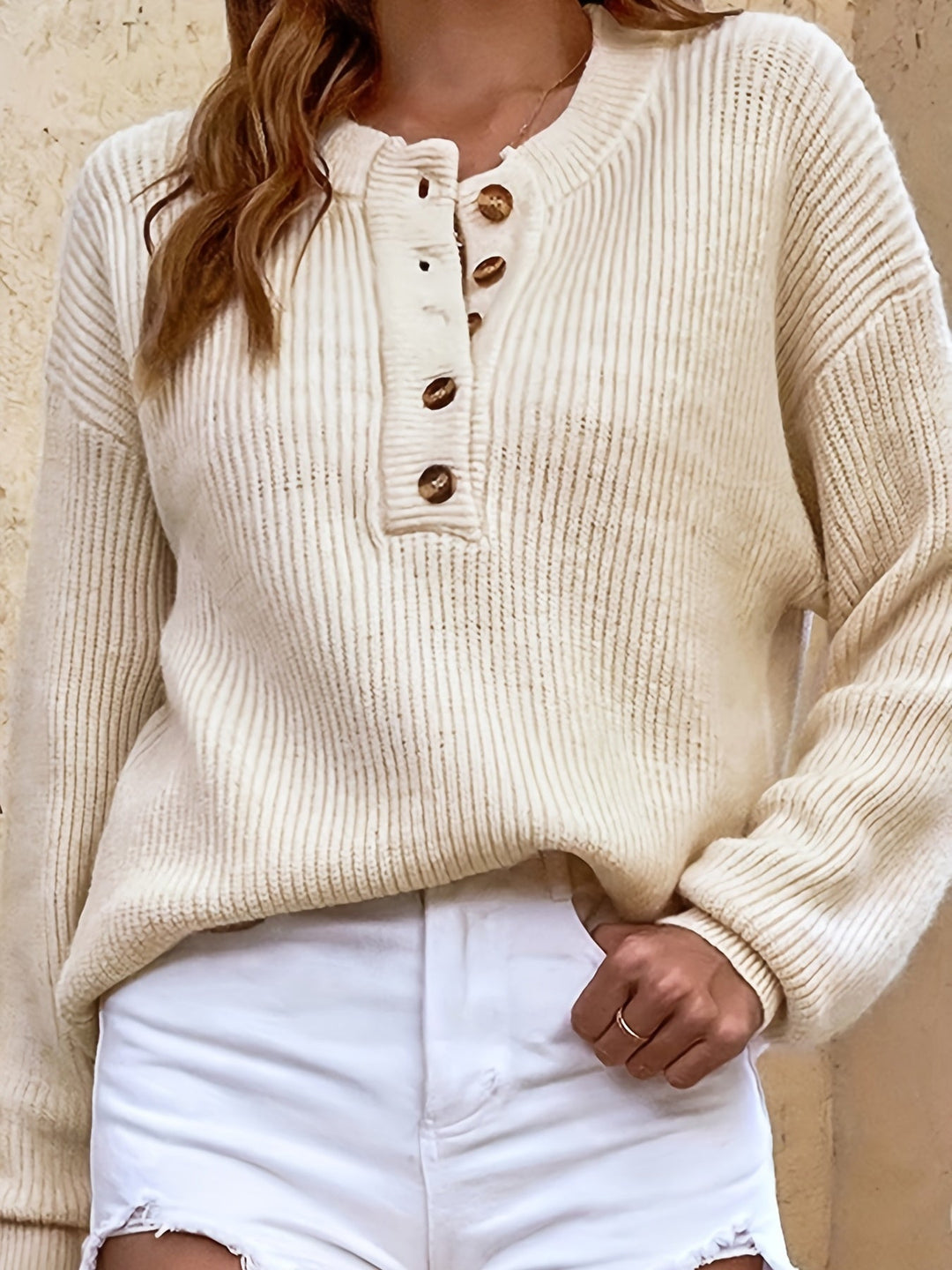 Zeline – Knopfleiste Pullover Mit Langen Ärmeln