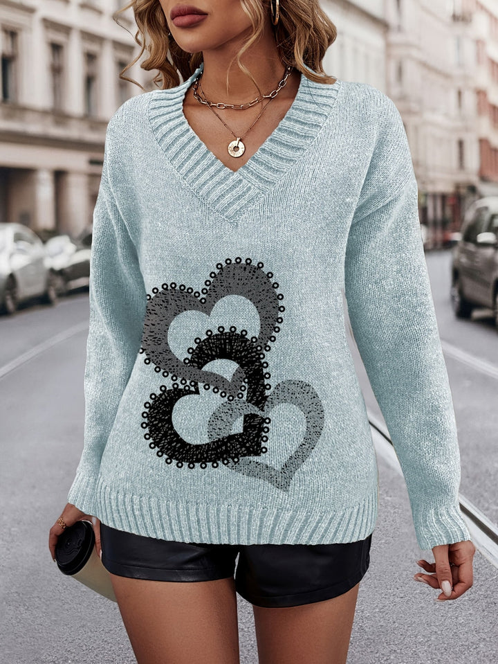 Chrystel – Pullover Mit Herzmotiv Und V-Ausschnitt