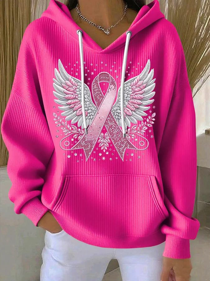 Vittorina – Lässiger Kapuzenpullover Mit Ribbon Flügel Drucken