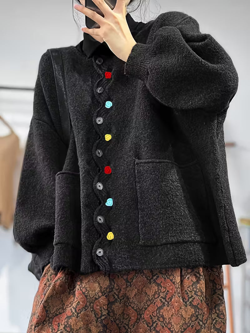 Kynza – Übergröße Strickjacke Mit bunten Knöpfen Vorne