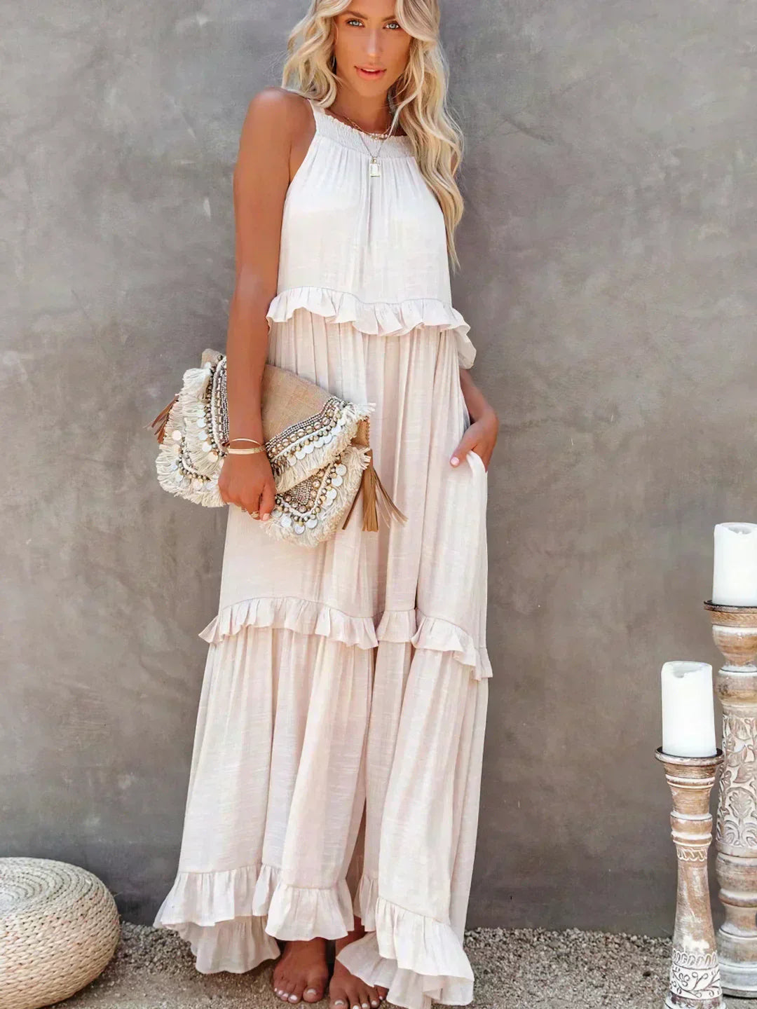 Hayley – Elegantes ärmelloses Kleid Mit Rüschen
