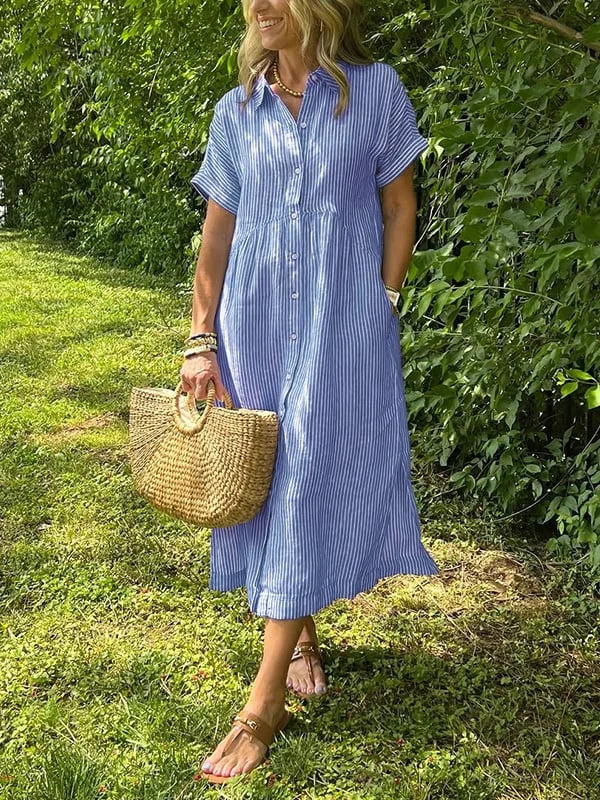 Samara - Stilvolles Gestreiftes Hemdkleid